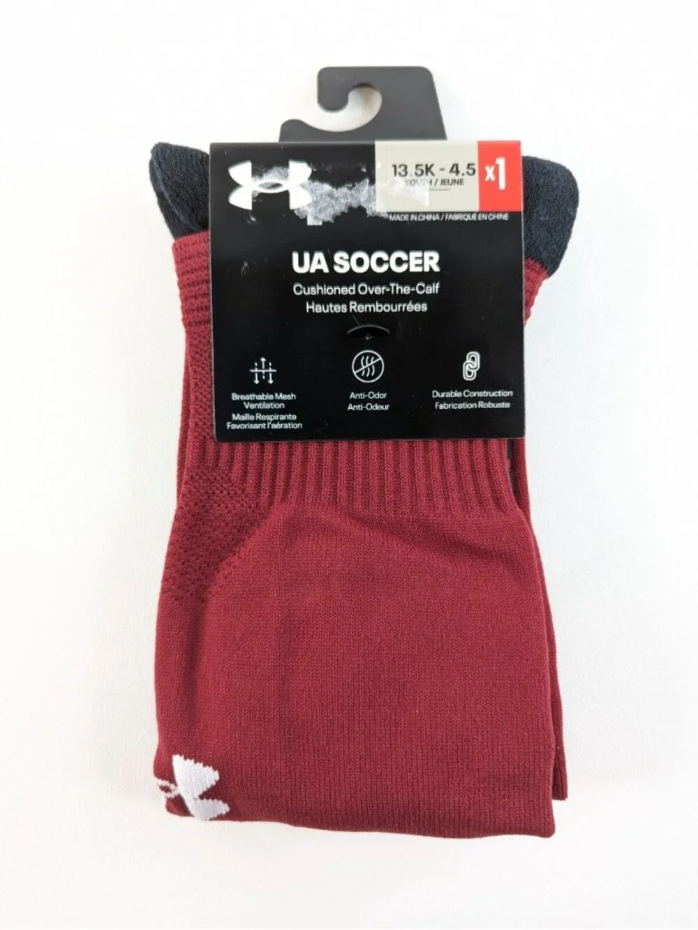 Under Armour Over the Calf Soccer Socks RED Youth Size 13.5-4.5 UA NWT